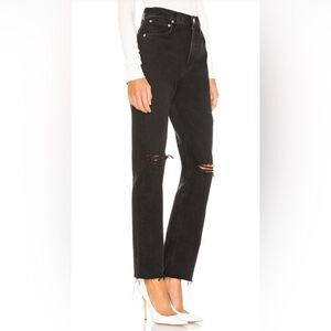 Agolde Cherie high rise black straight leg distressed 100% cotton jeans size 29